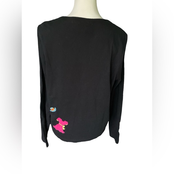 Emma Tricot Black 100% Cotton Cardigan W/Colorful Summer Embroidery, Large - Picture 3 of 6